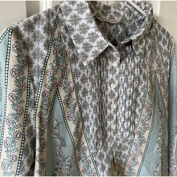 Soft Surroundings Sz M Floral Paisley Print Pintuck Pleated Blouse Popover Top - Picture 5 of 11